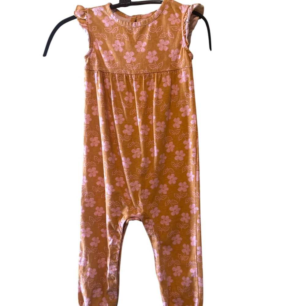 Carters Jumpsuit One Piece Girls Yellow Floral Sz 24 Months Cap Sleeves